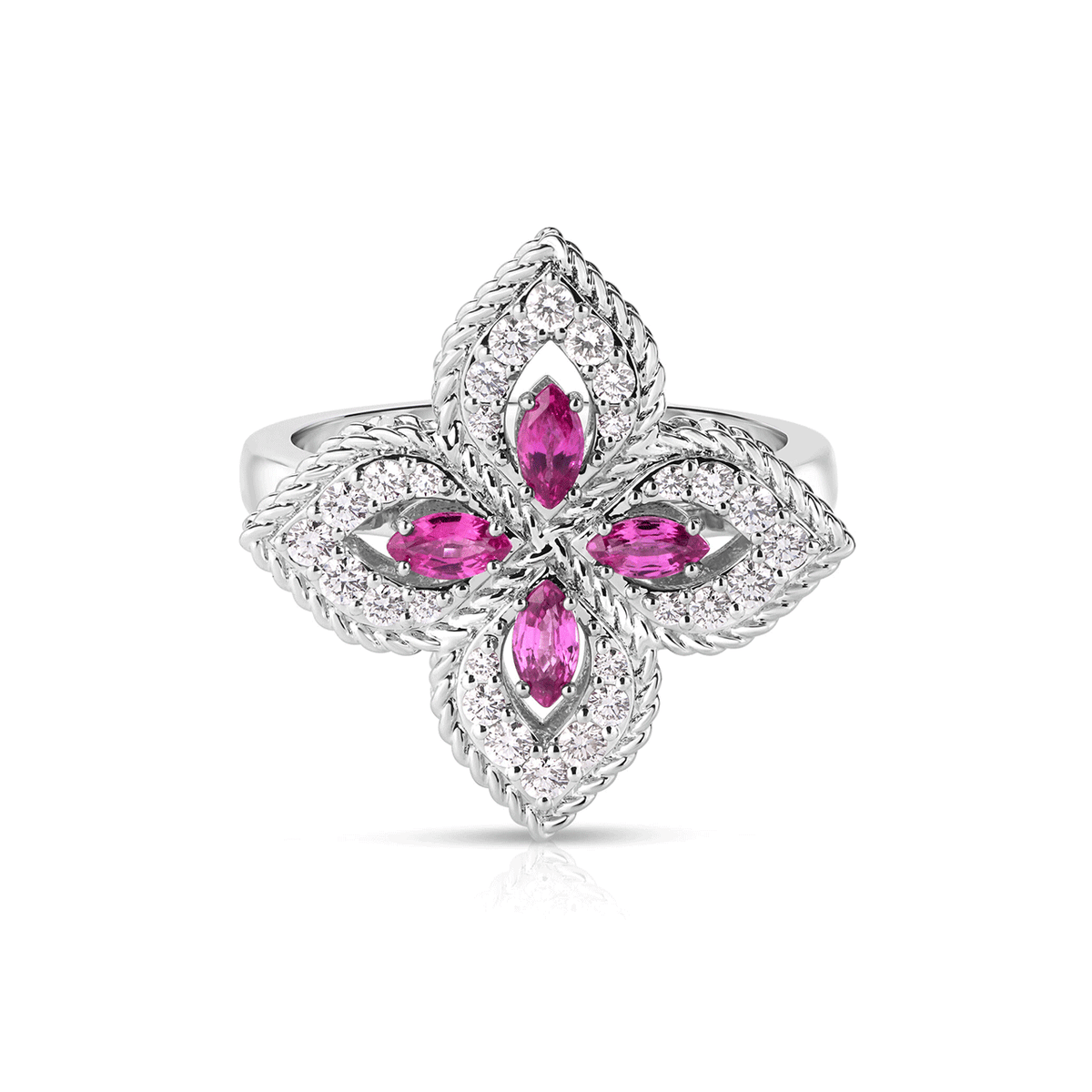 Roberto Coin Venetian Princess 18k White Gold Pink Sapphire and Diamond ring