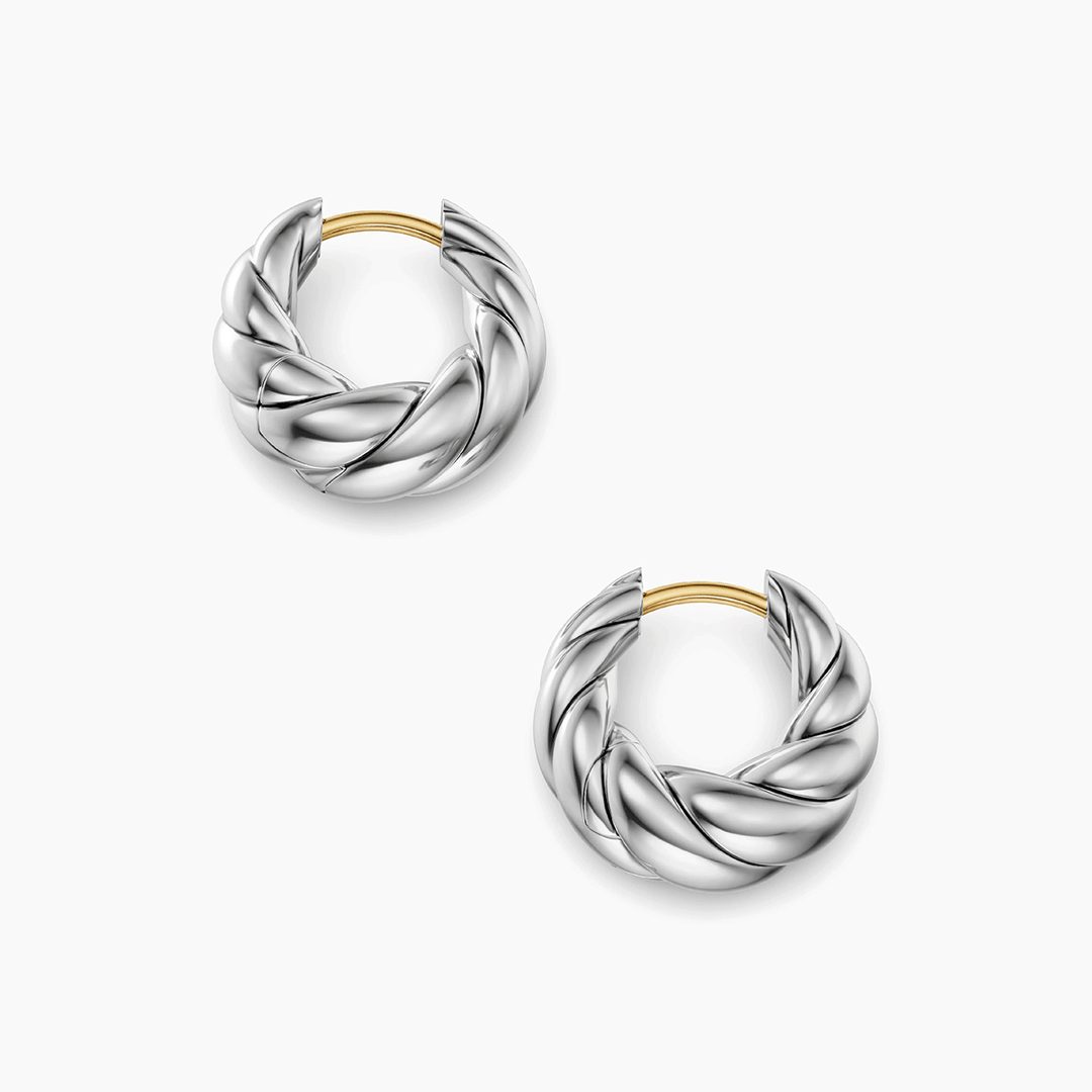 David Yurman Sculpted Cable Tapered Hoop Earrings Sterling Silver, 15.7mm