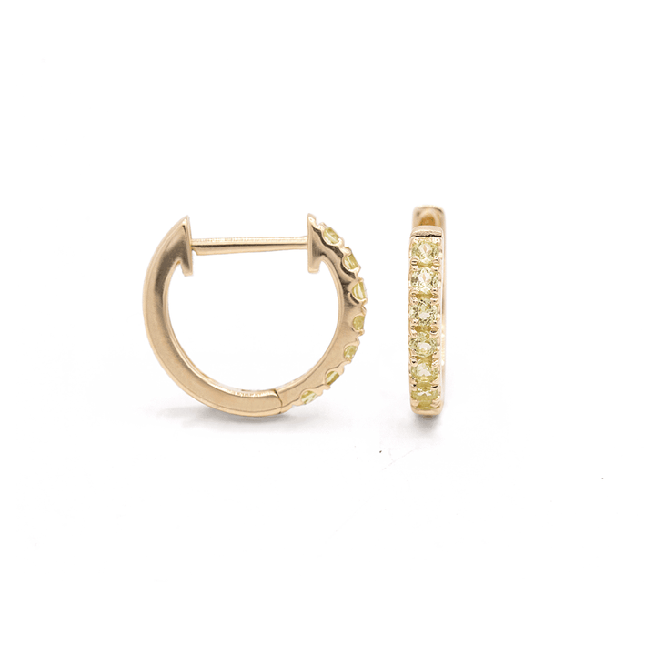 14k Yellow Gold Mini Peridot Hoops