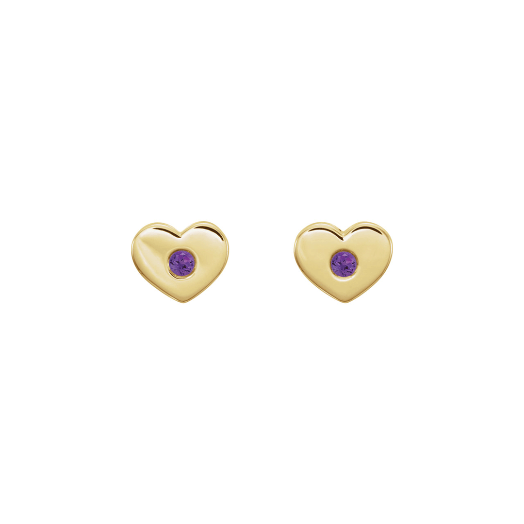 14k Yellow Gold and Amethyst Heart Studs