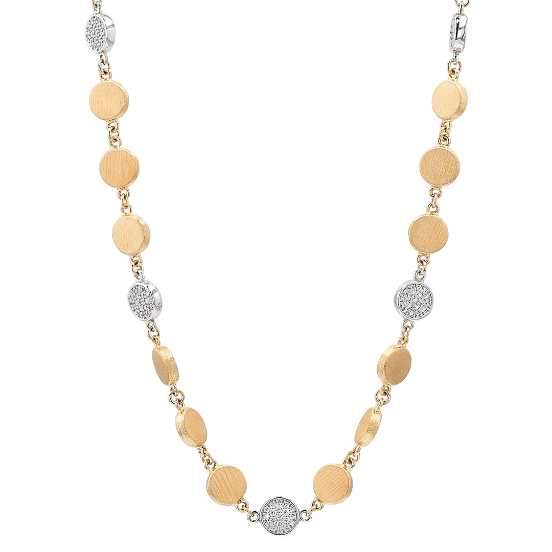 14k Yellow and White Gold 18 Inch 1.47 Total Weight Diamond Satin Disc Necklace