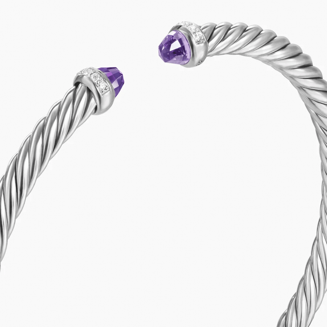 David Yurman Cablespira Flex Bracelet Sterling Silver with Amethyst and Diamonds, 4mm