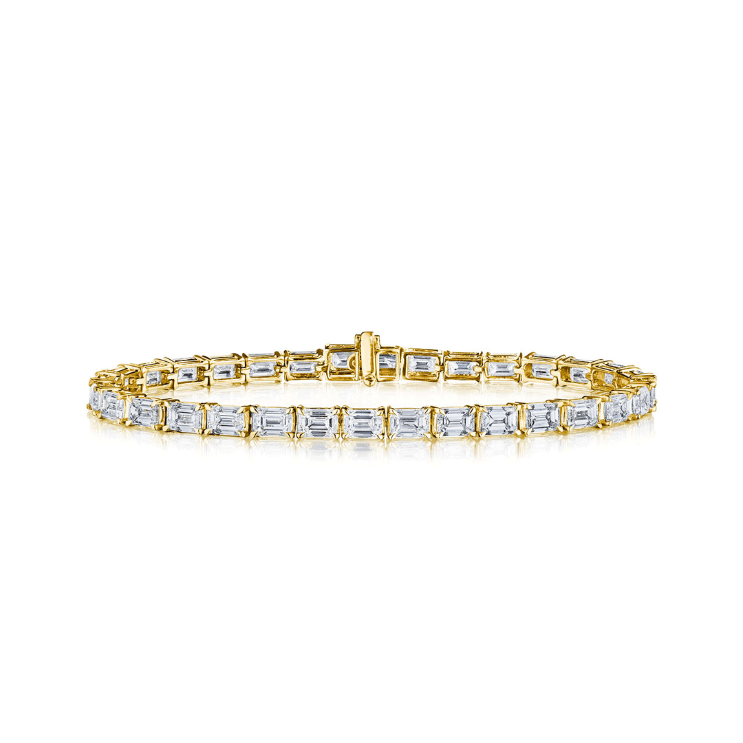 18k Yellow Gold and 4.07 Total Weight Emerald Cut Diamond Line Bracelet