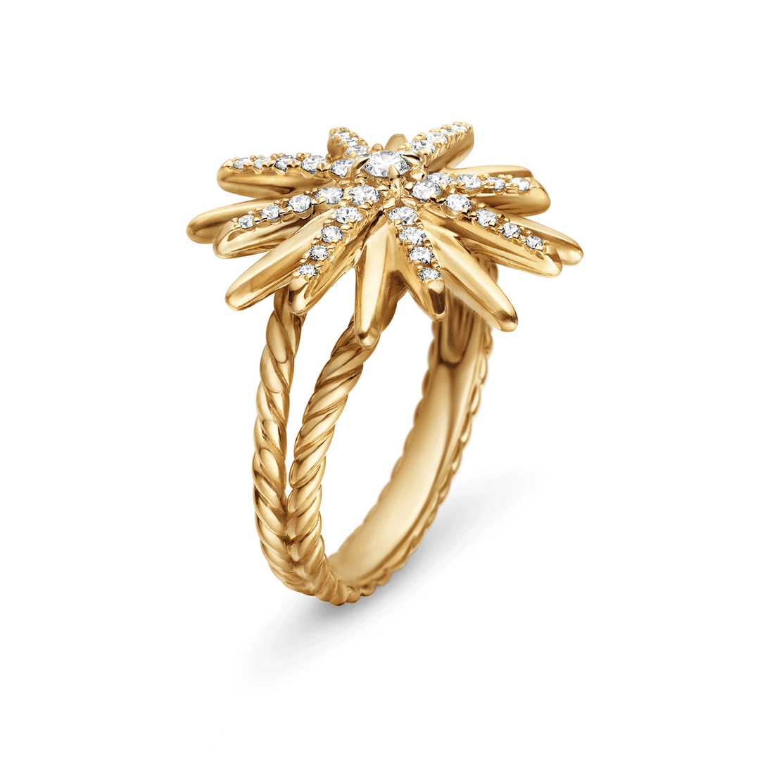 David Yurman Starburst Ring in 18k Yellow Gold with Pavé Diamonds,SZ7
