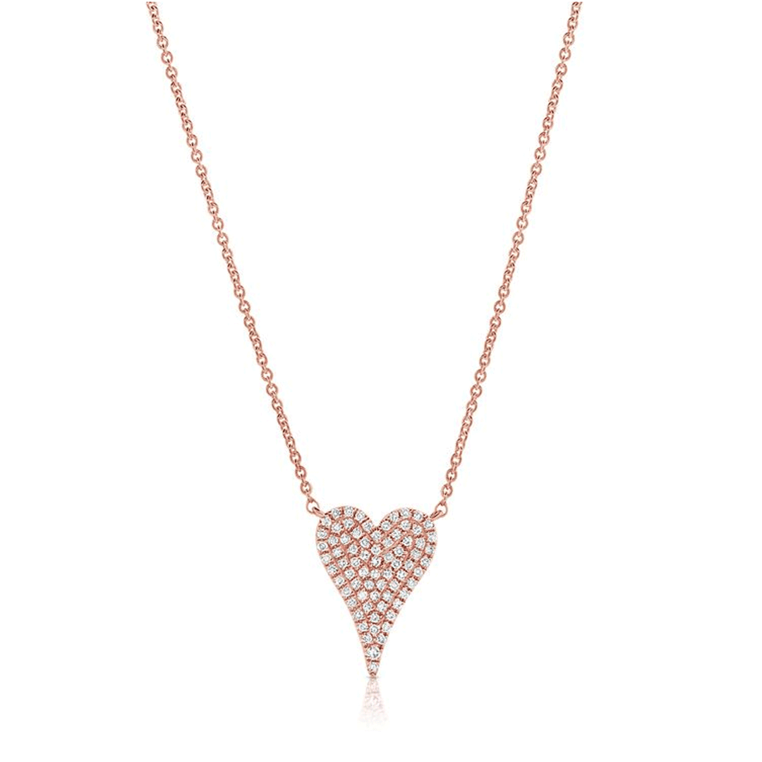 14k Rose Gold Petite Heart and Diamond .16 Total Weight Necklace