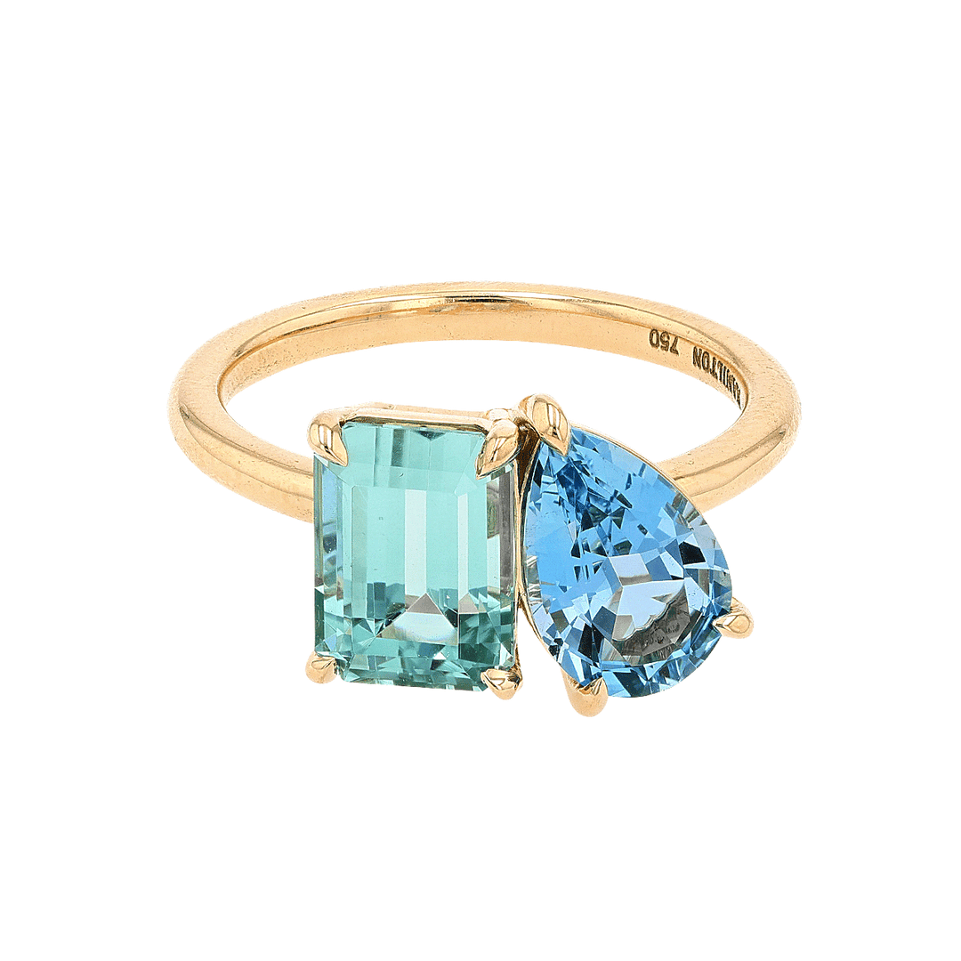 18k Yellow Gold Aquamarine and Lagoon Tourmaline Ring