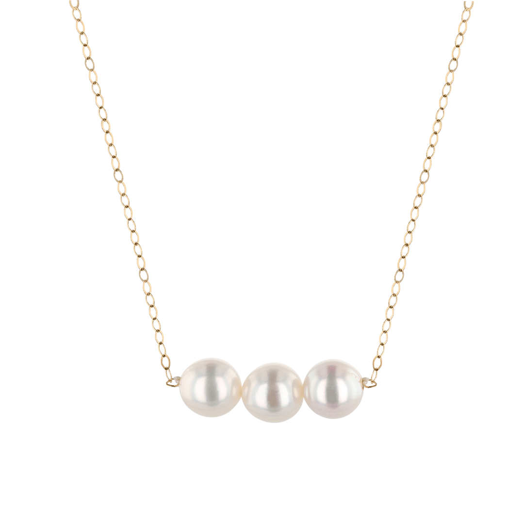 14k Yellow Gold Hamilton Design A Three Pearl Starter Necklace