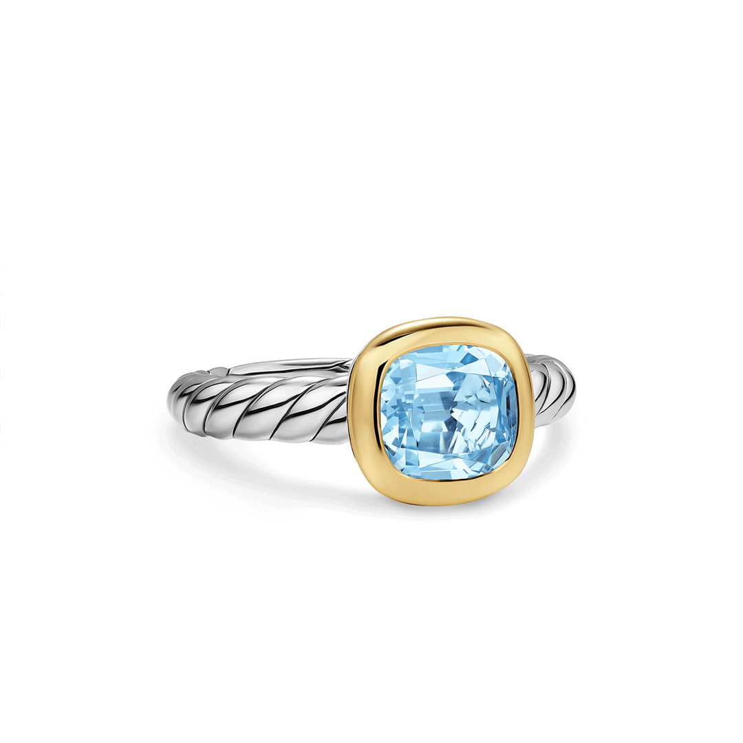 David Yurman Mercer Color Stone Ring Sterling Silver with 18K Yellow Gold and Sky Blue Topaz, 7mm