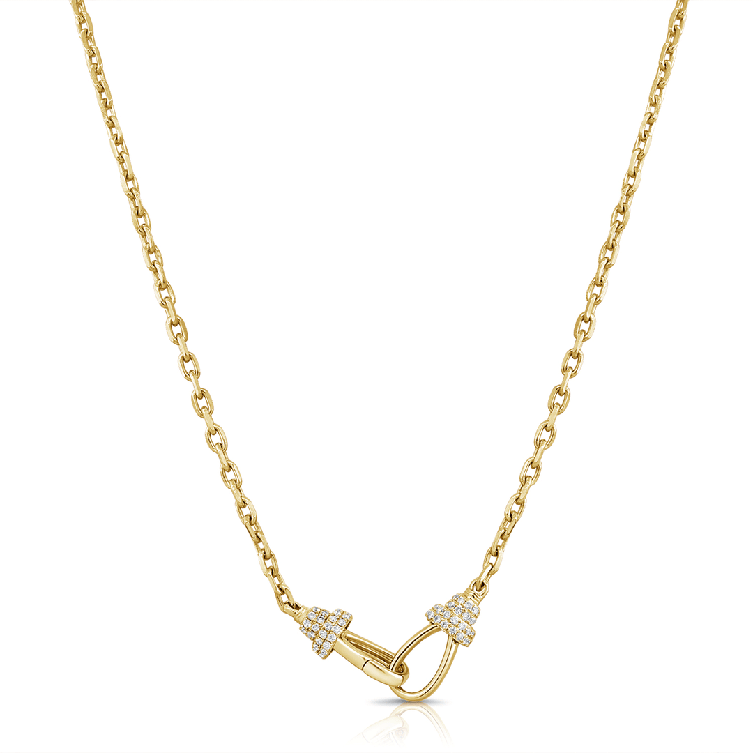 14k Yellow Gold Link Chain with Diamond Interlock Clasp 16 Inch