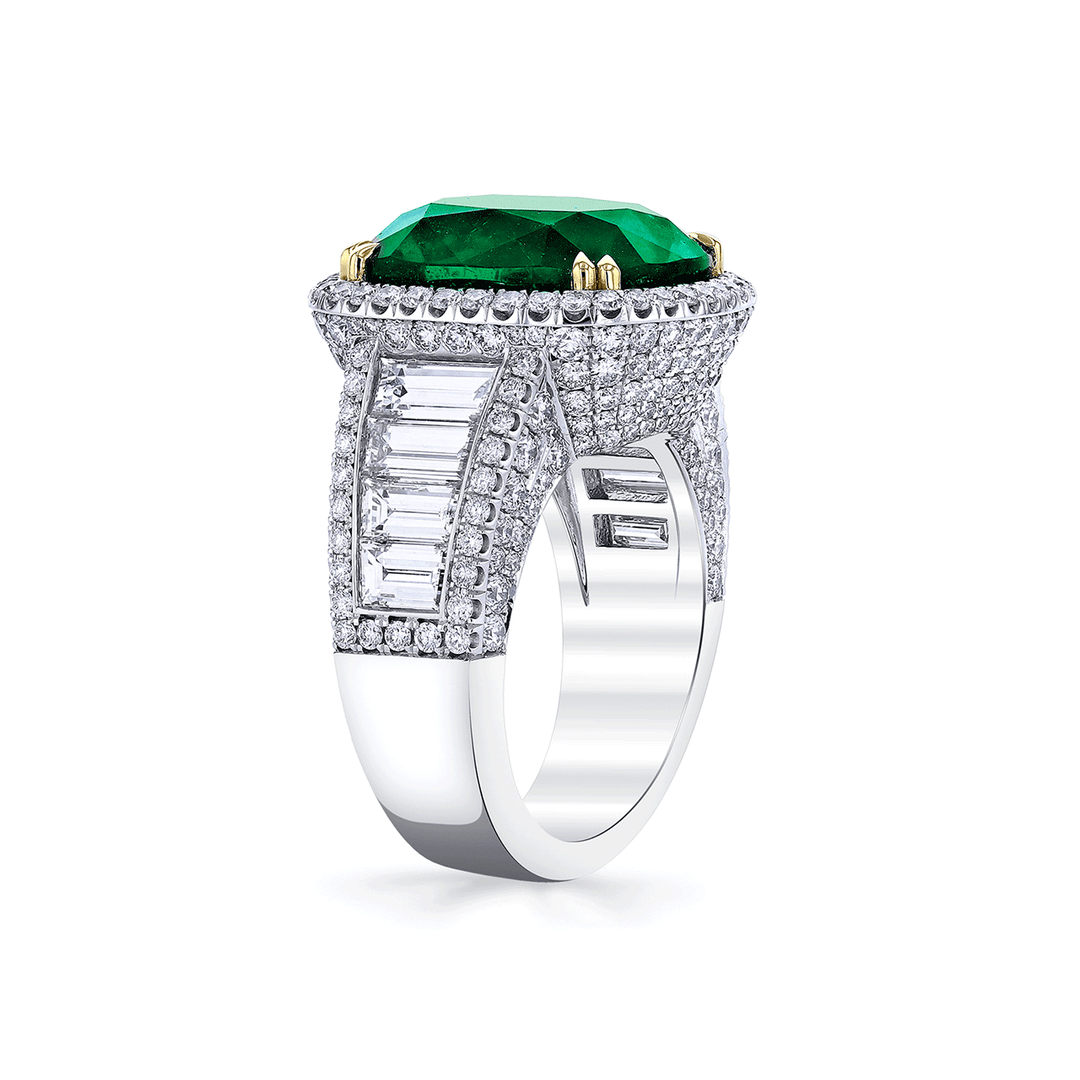 Platinum 18k Yellow Gold and 9.00 Total Weight Emerald Diamond Ring
