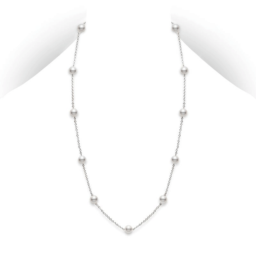 Mikimoto 18k White Gold Akoya Cultured Pearl Station Necklace, 6.5mm