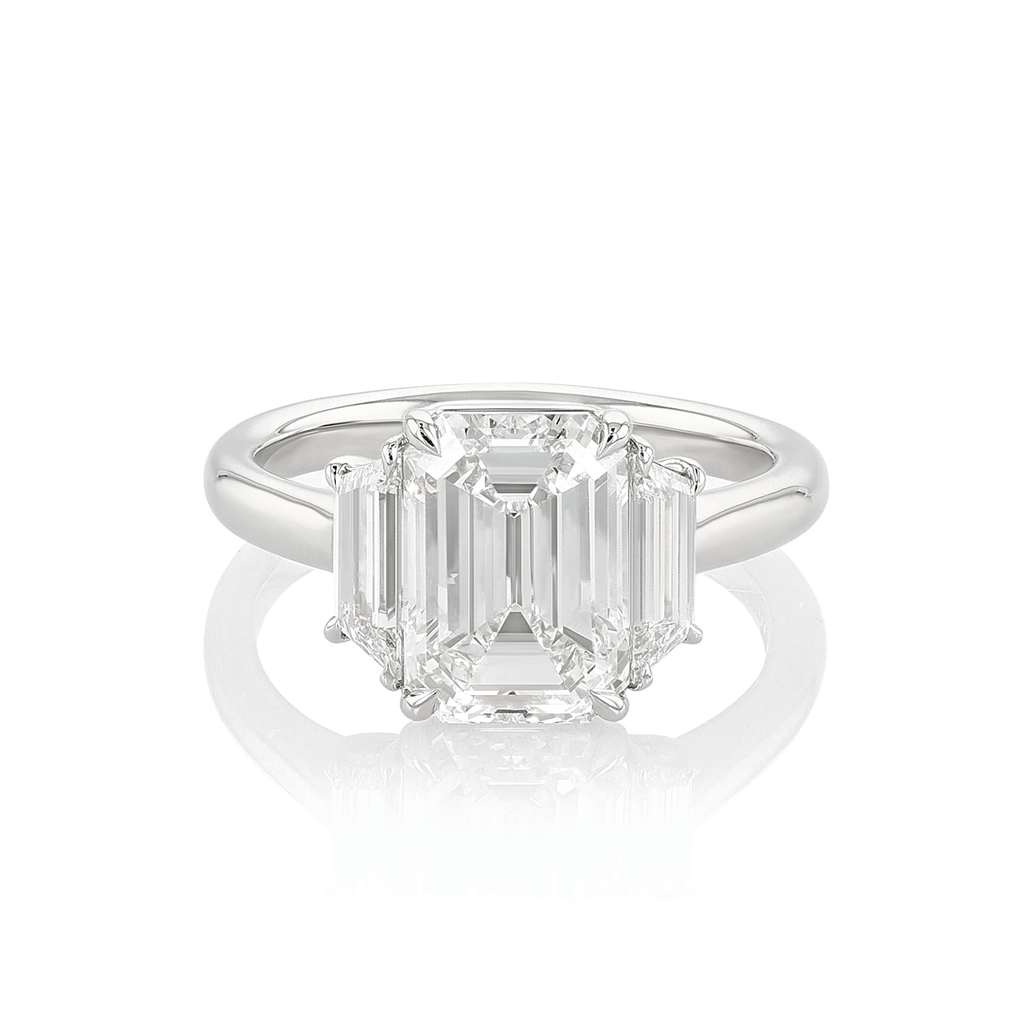 Platinum and 3.01 Total Weight Emerald Cut Diamond Three Stone Ring