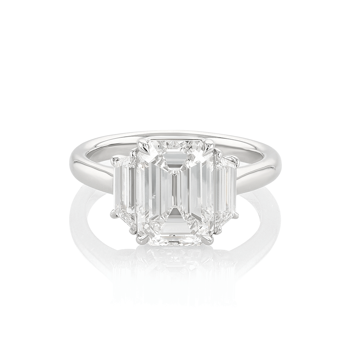 Platinum and 3.01 Total Weight Emerald Cut Diamond Three Stone Ring