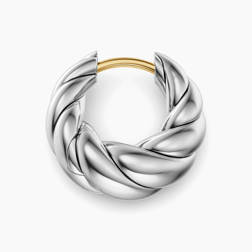 David Yurman Sculpted Cable Tapered Hoop Earrings Sterling Silver, 15.7mm