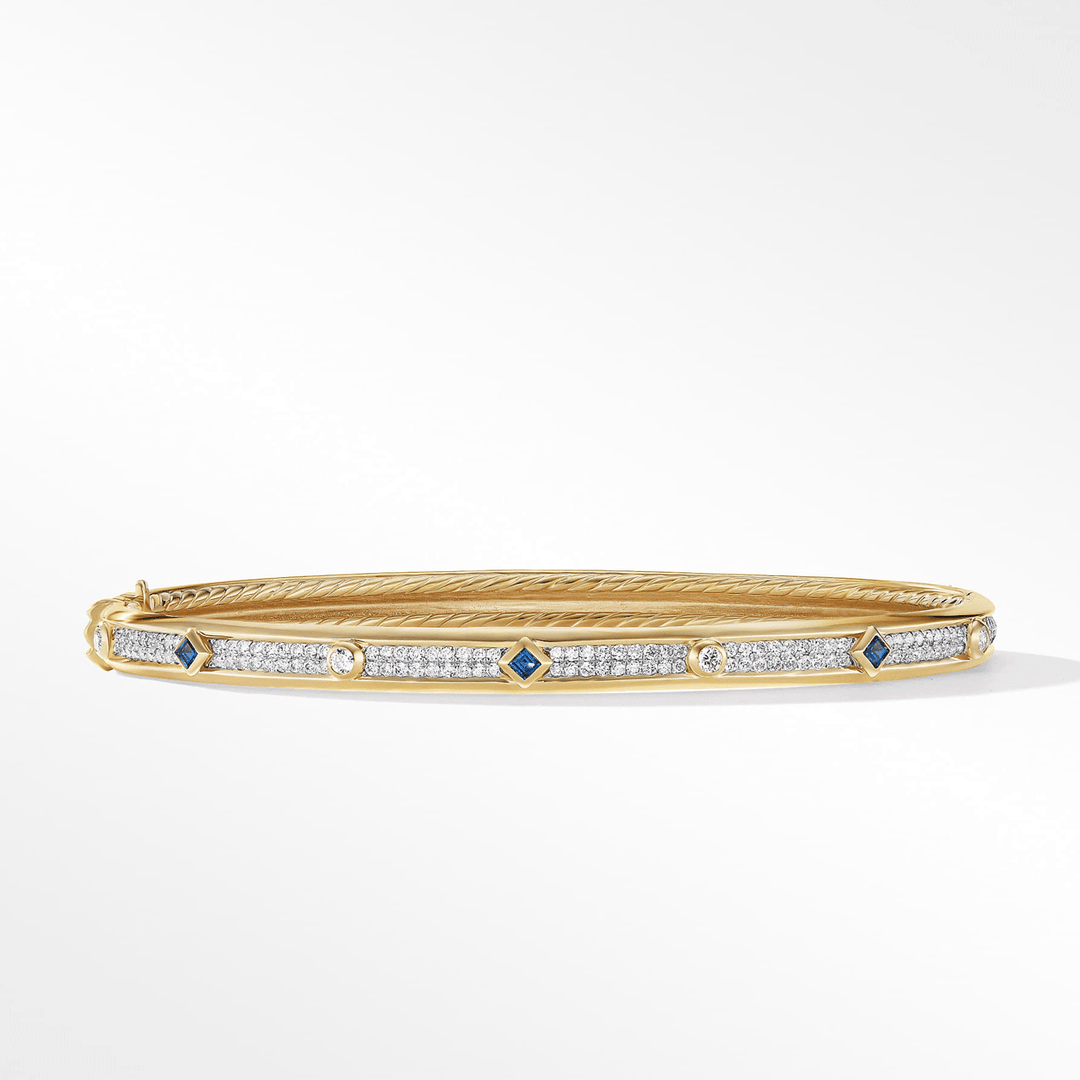 David Yurman Modern Renaissance Bracelet in 18k Yellow Gold with Blue Sapphires and Full Pavé Diamon