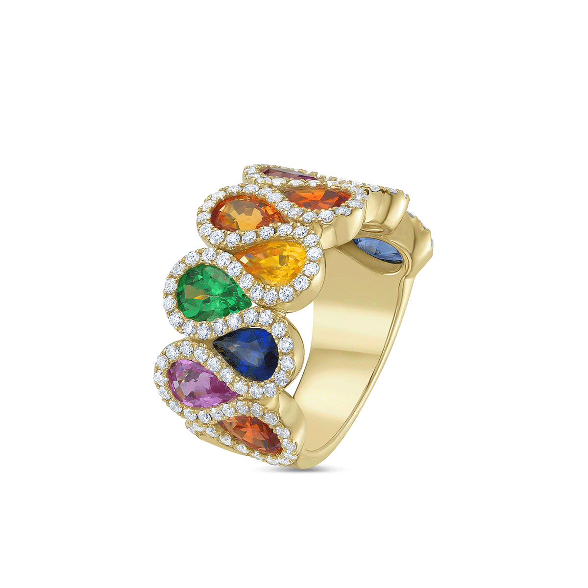 Charles Krypell 18k Yellow Gold and 4.87 Total Weight Sapphire Tsavorites Diamond Ring