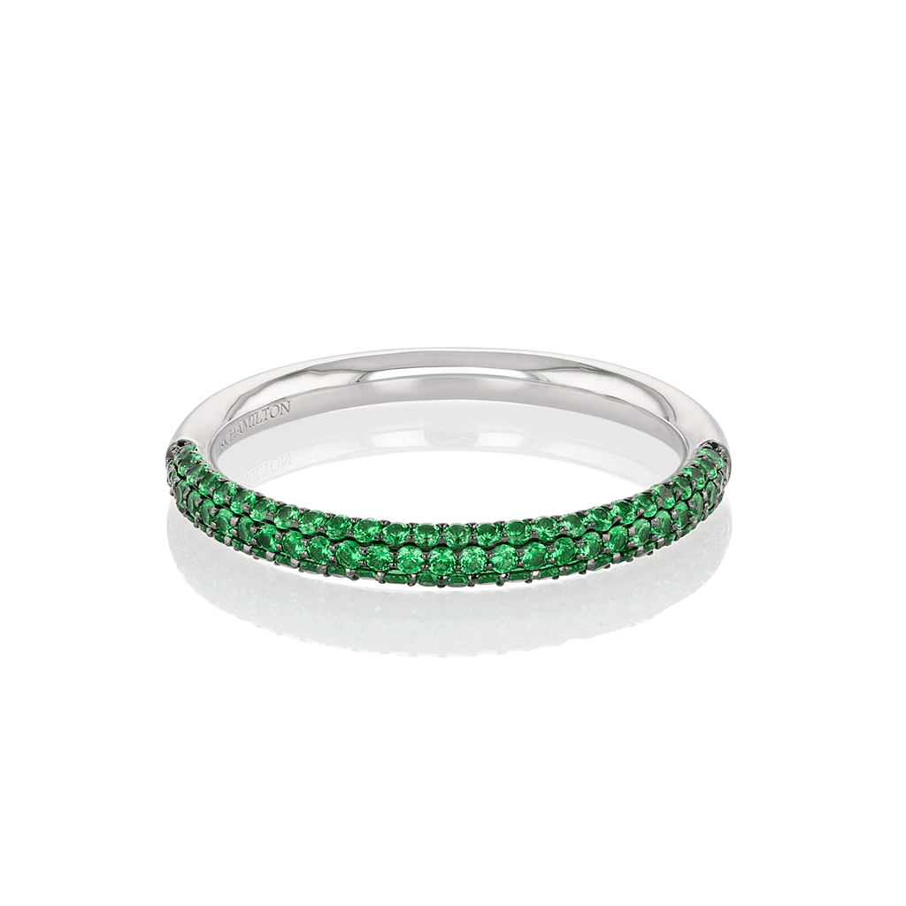 18k White Gold and .41 Total Weight Green Garnet Pave Band