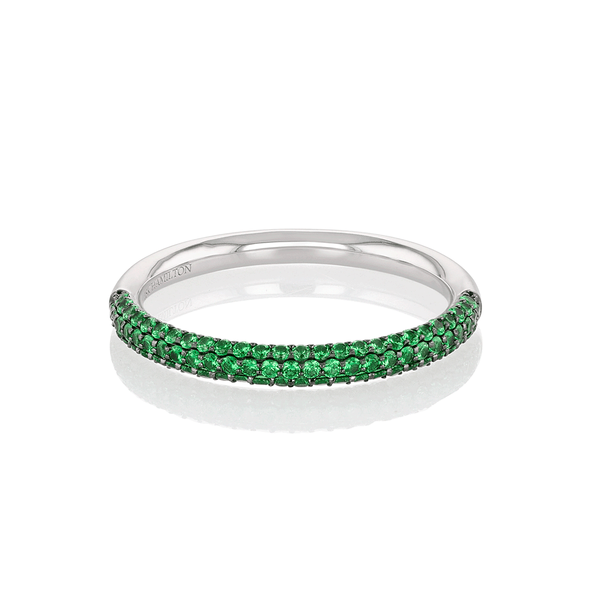 18k White Gold and .41 Total Weight Green Garnet Pave Band