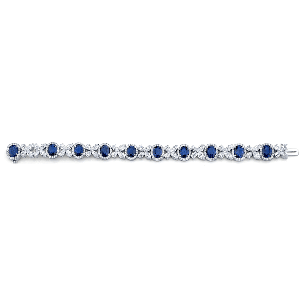Platinum and 15.58 Total Weight Sapphire Diamond Floral Bracelet