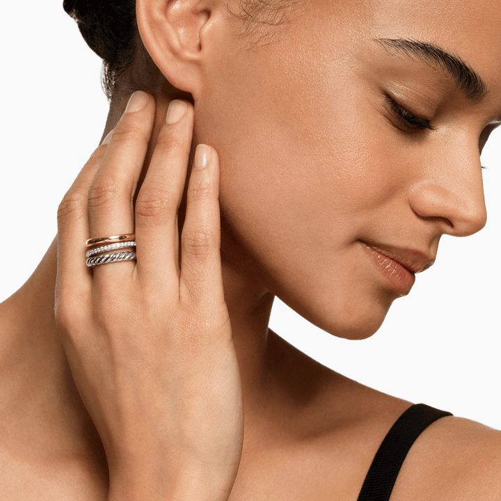 David Yurman Mercer Three Row Ring Sterling Silver with 18k Yellow Gold and Diamonds, 8.9mm