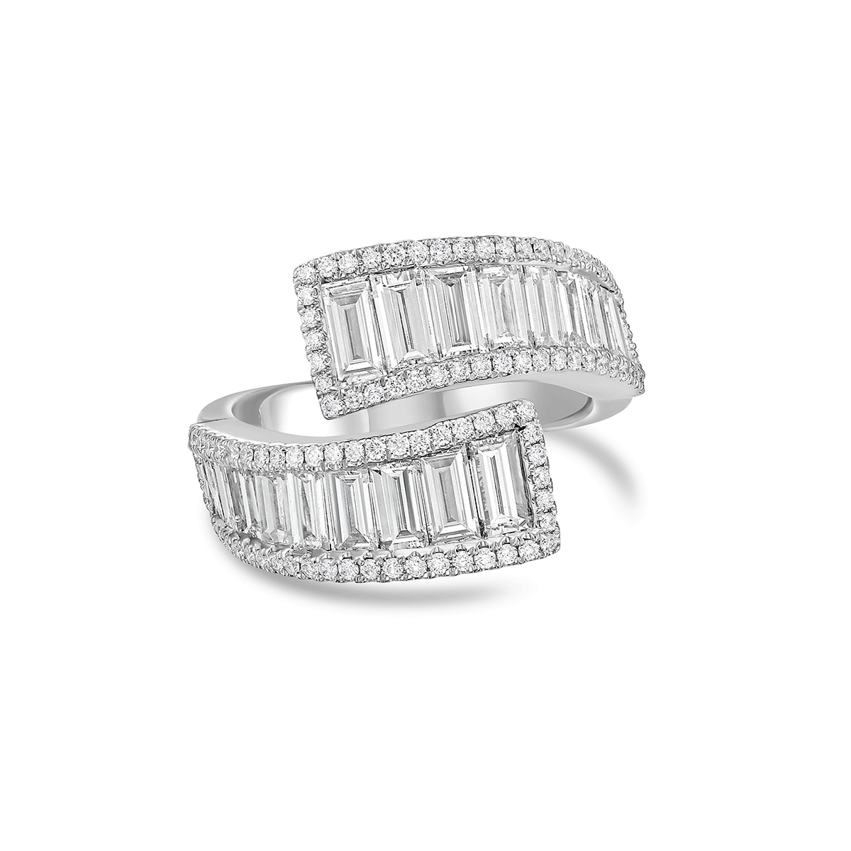 Charles Krypell 18k White Gold and 2.65 Total Weight Diamond Bypass Ring