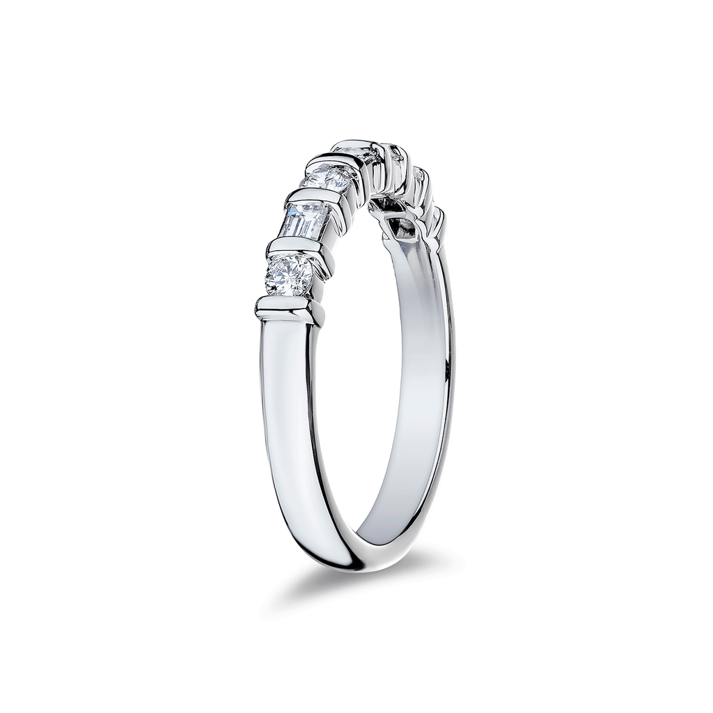 Platinum Round and Baguette .54 Total Weight Diamond Band