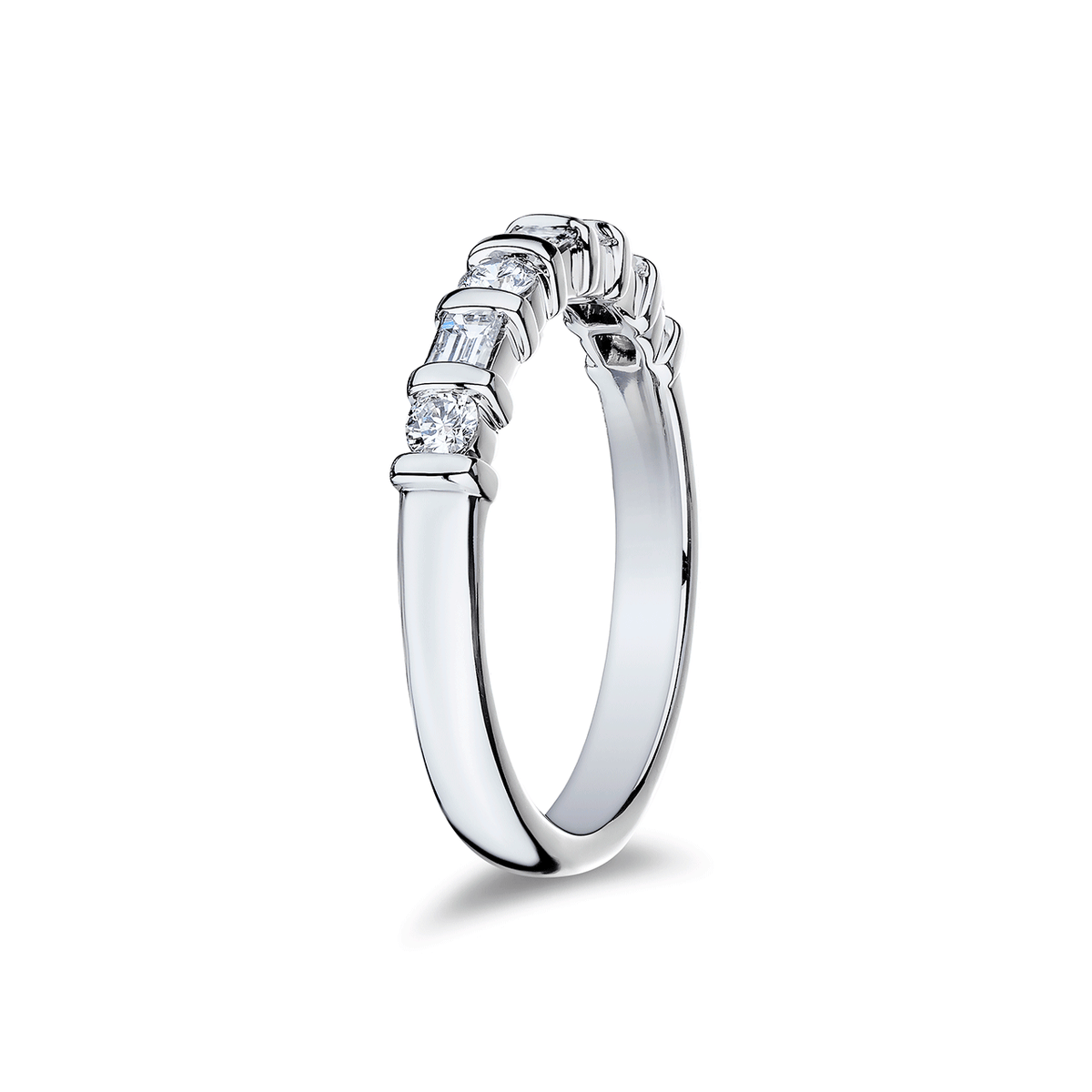 Platinum Round and Baguette .54 Total Weight Diamond Band
