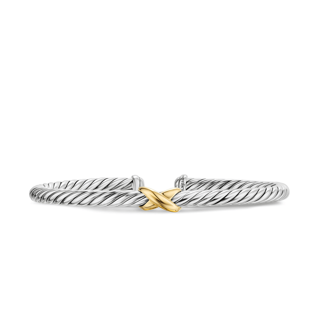 David Yurman Cable Flex X Station Bracelet Sterling Silver with 14k Yellow Gold, 4mm