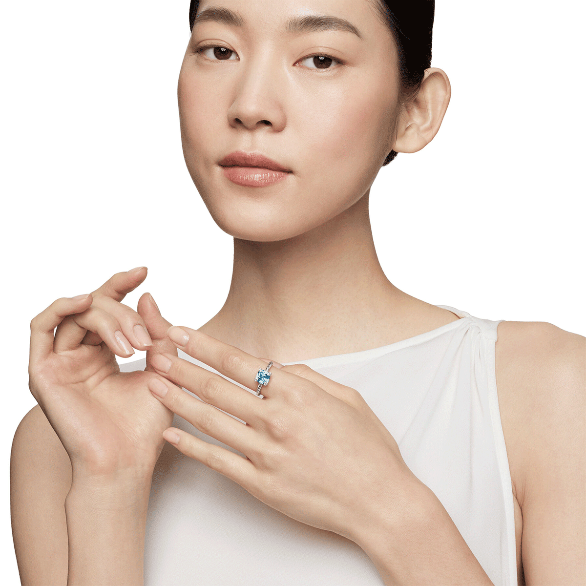 David Yurman Chatelaine Ring Sterling Silver with Blue Topaz and Diamonds, 8mm