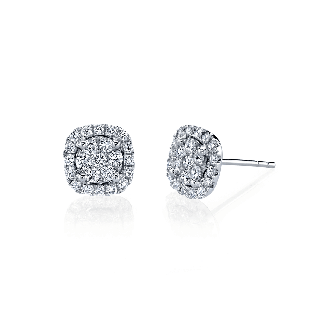 14k White Gold and Diamond .92 Total Weight Cluster Studs