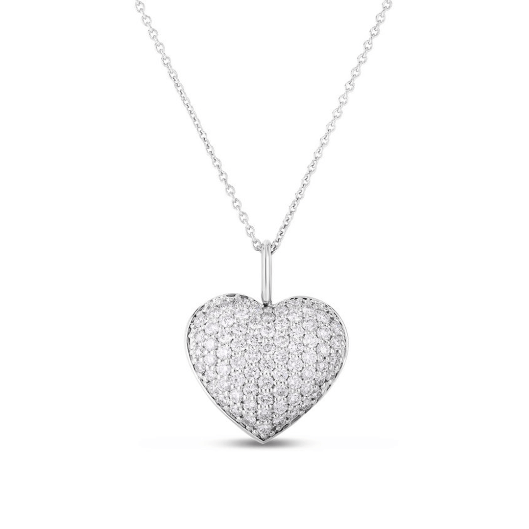 Roberto Coin Tiny Treasure 18k White Gold Heart Pave Diamond Heart Necklace