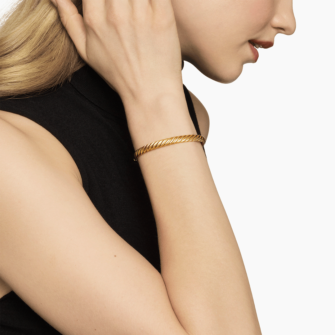 David Yurman Sculpted Cable Bangle Bracelet 18k Yellow Gold, 6.2mm