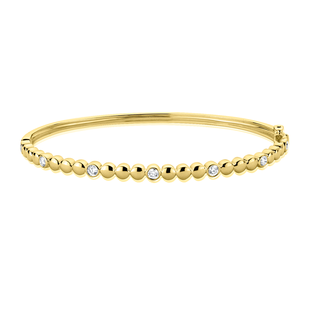 14k Yellow Gold and 0.43 Total Weight Diamond Station Bangle