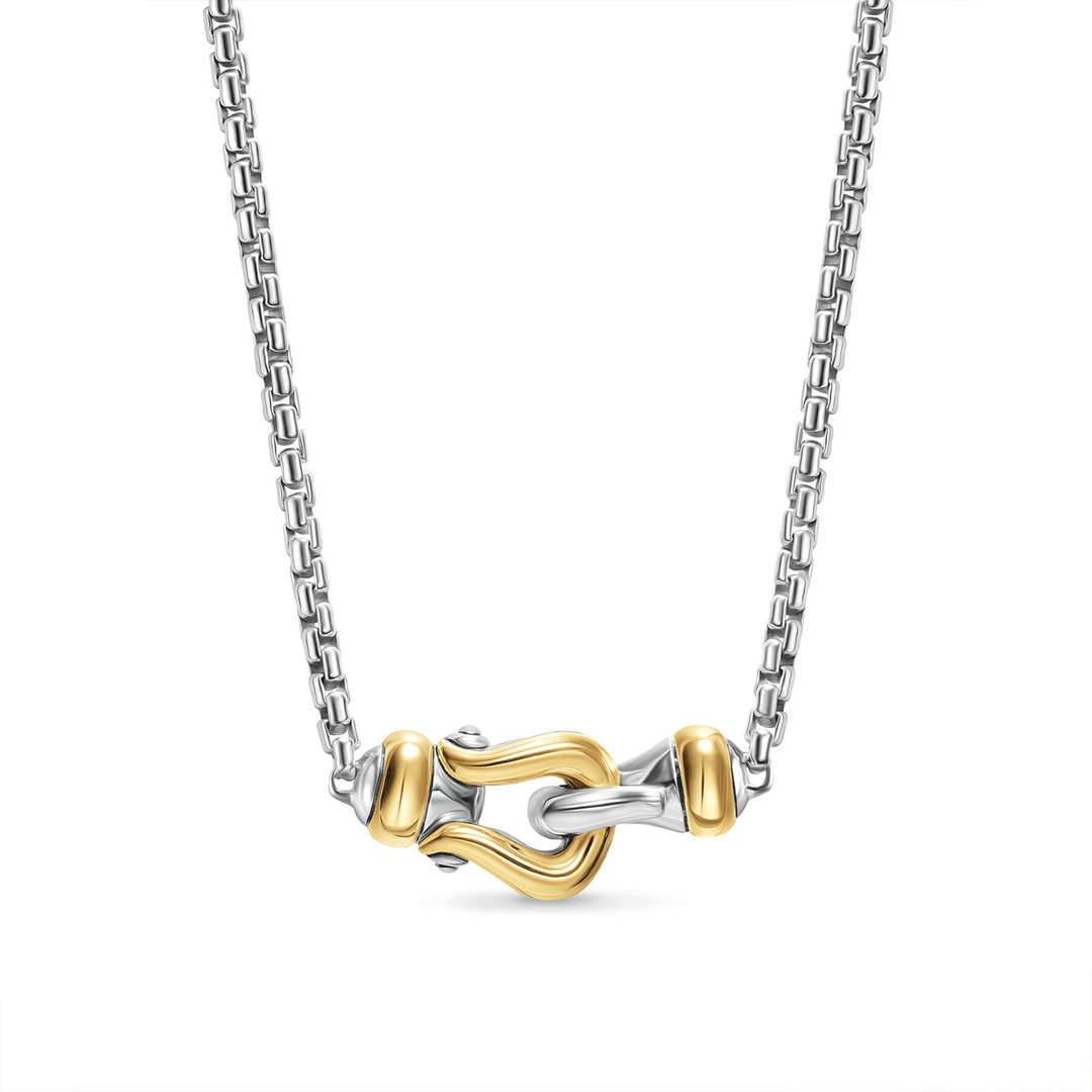 David Yurman Petite Buckle Necklace Sterling Silver with 14K Yellow Gold 16.2mm