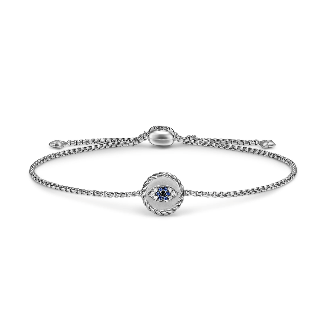 David Yurman Evil Eye Bracelet in Sterling Silver with Light Blue Sapphires, Black Diamonds and Diamonds