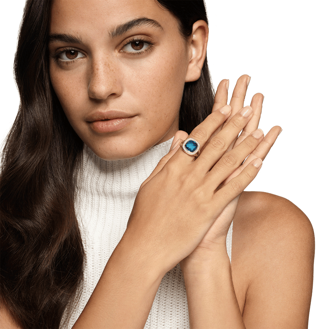 David Yurman Albion® Ring 18K Yellow Gold with Hampton Blue Topaz and Diamonds, 11mm