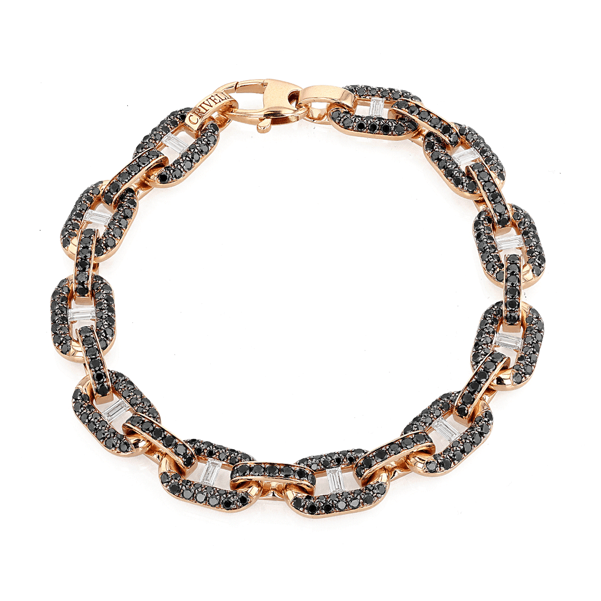 18k Rose Gold and 5.95 Total Weight Black Diamond Link Bracelet