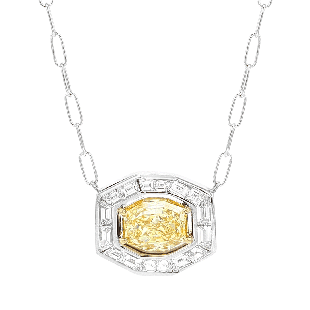 18k Yellow Gold White Gold and Fancy Intense Yellow Diamond 3.03 Total Weight Pendant