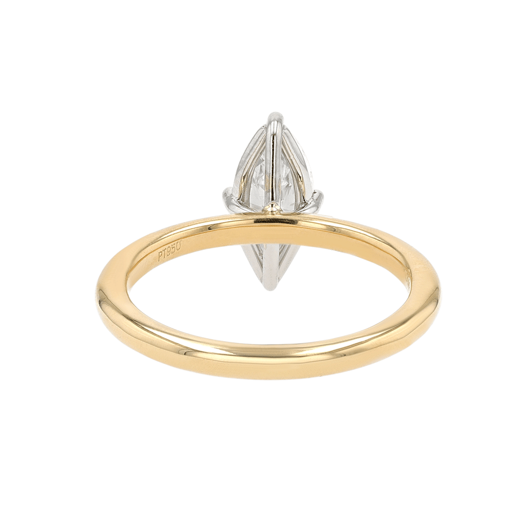 Platinum and 18k Yellow Gold Marquise Diamond .85 Total Weight Solitaire Engagement Ring