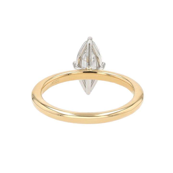 Platinum and 18k Yellow Gold Marquise Diamond .85 Total Weight Solitaire Engagement Ring