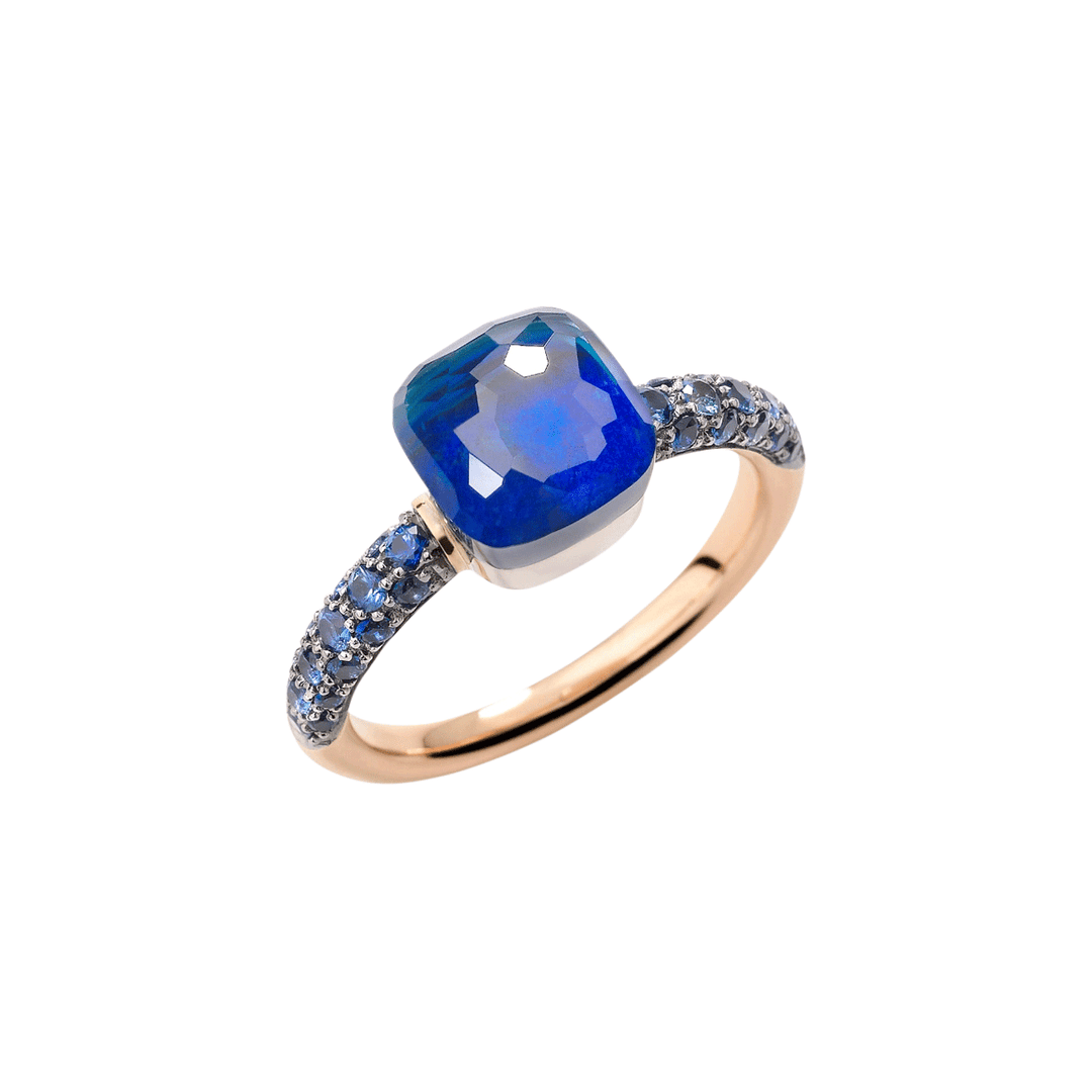 Pomellato Nudo 18k Rose White Blue Topaz and Sapphire Ring