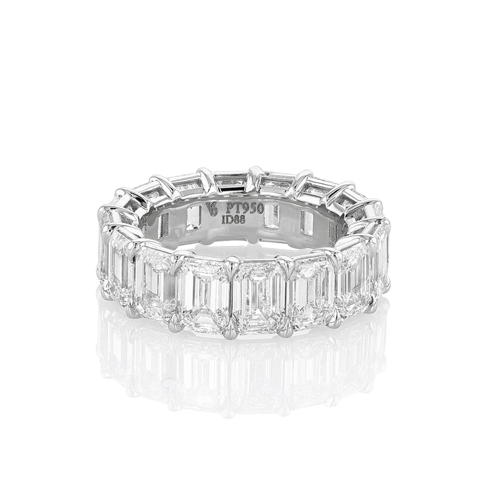 Platinum and Emerald Cut Diamond 11.32 Total Weight Eternity Band