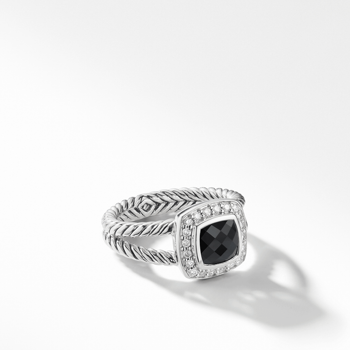 David Yurman Petite Albion Ring with Black Onyx and Diamonds,SZ7