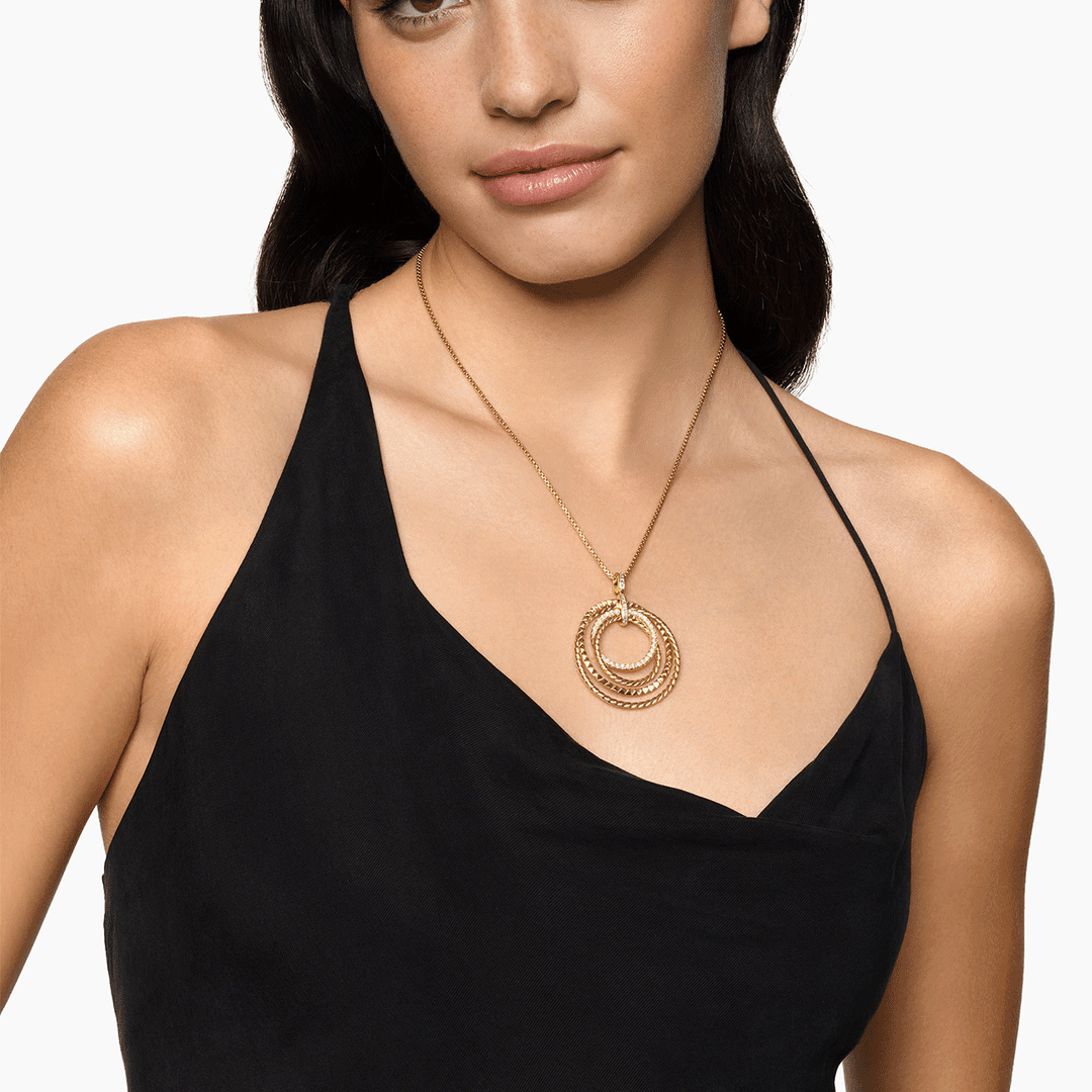 David Yurman Crossover Trio Pendant Necklace 18k Yellow Gold with Diamonds, 39.5mm