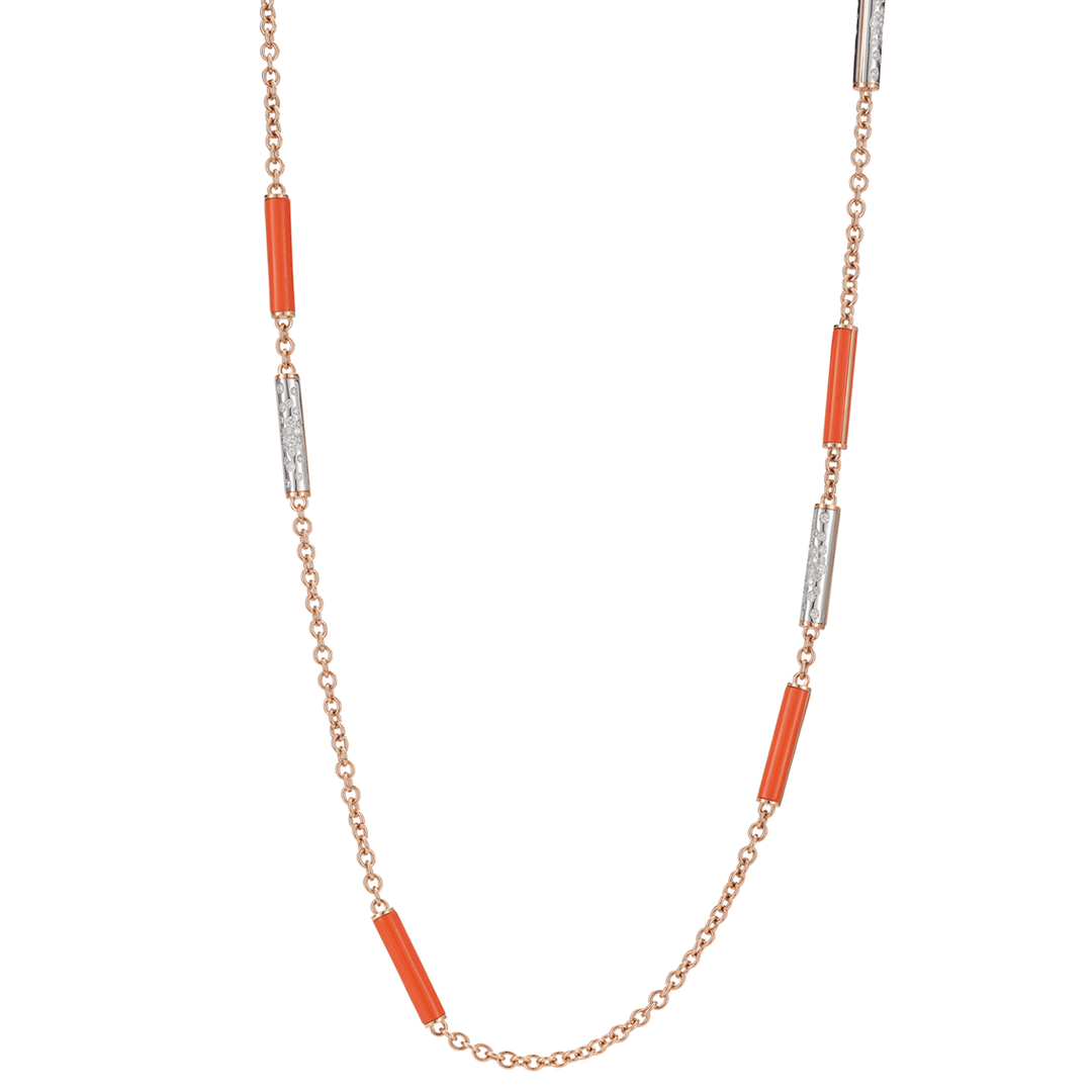 18k Rose Gold and Coral Link 36 Inch Necklace