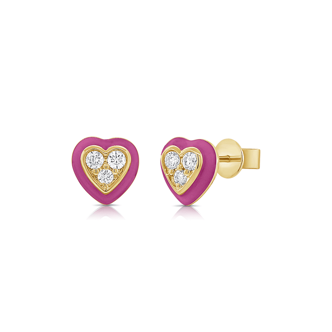 14k Yellow Gold and 0.17 Total Weight Heart Studs