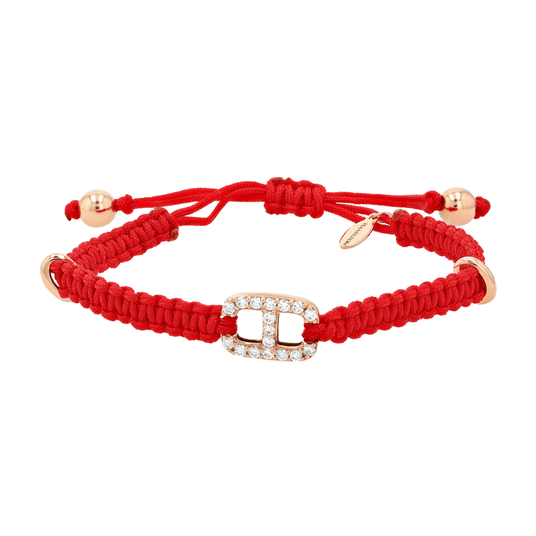18k Rose Gold and Diamond Red Cord Bracelet