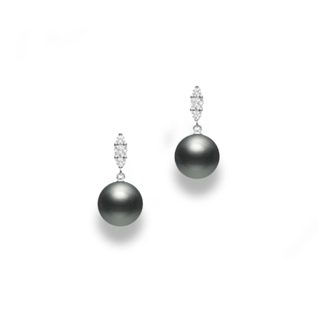 Mikimoto 18k White Gold Black South Sea Pearl Diamond Earrings