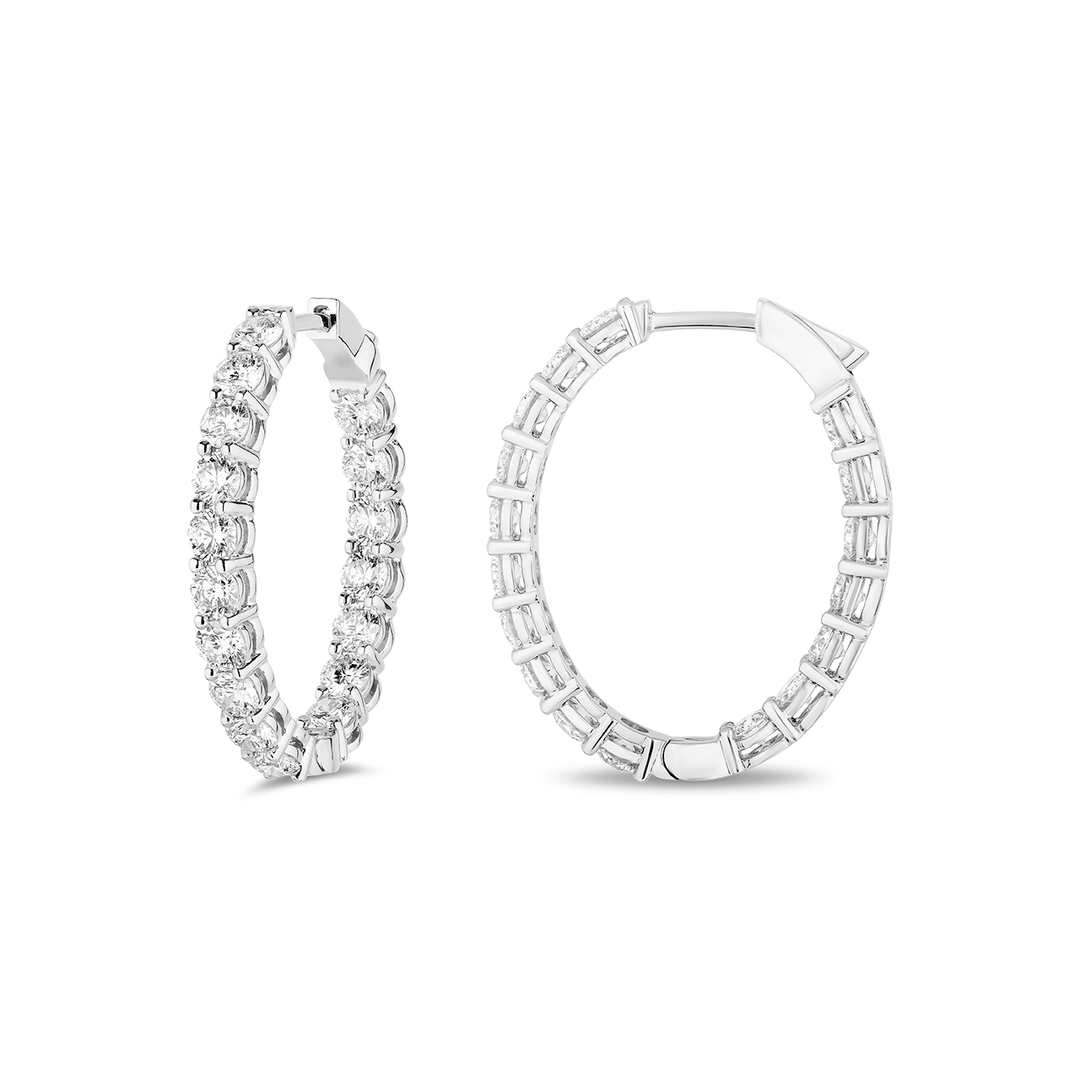 18k White Gold and  Diamond 5.10 Total Weight 5.10 Oval 30mm In and Out Hoops