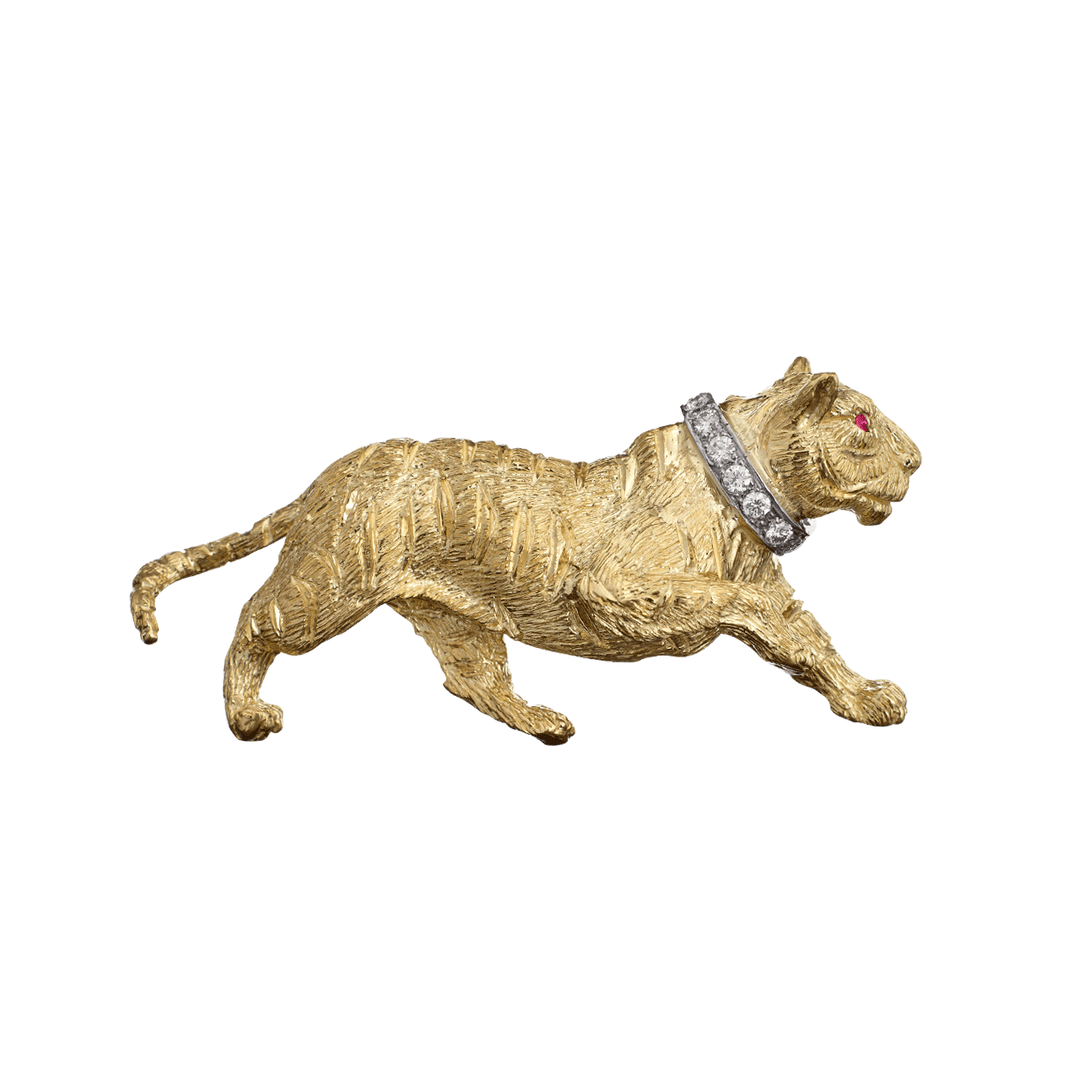 18k Gold and Diamond Tiger Pin